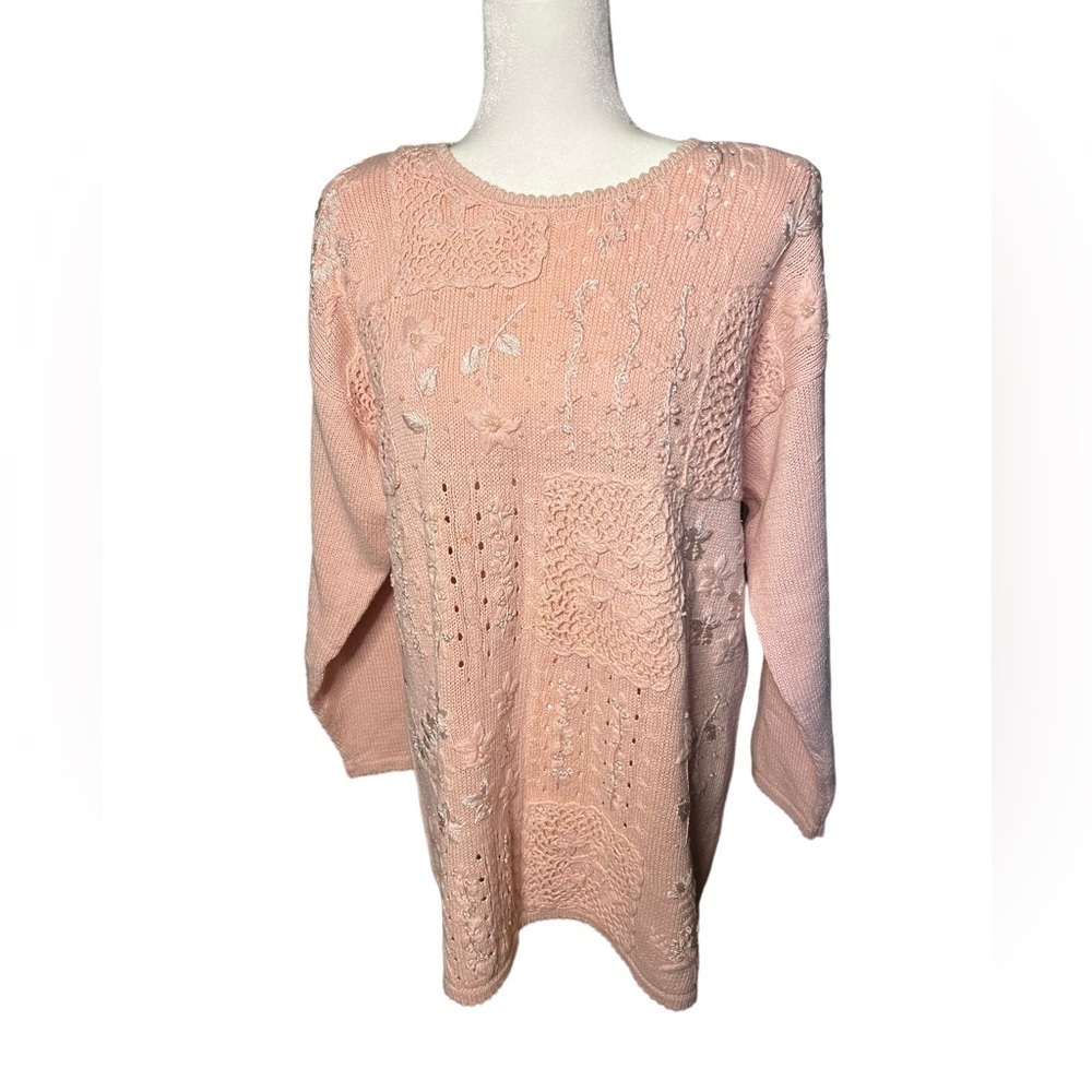 Vintage Knit Soft Pink Sweater L Cotton